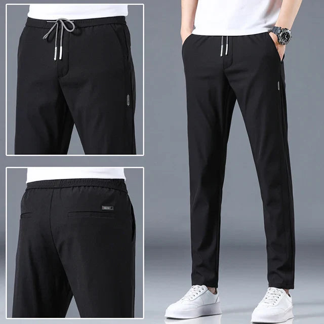 Ice Silk Men's Pants - 2024 Summer Collection: Lightweight, Breathable, Elastic Waist, Black/Gray, Thin, Business-Casual Outdoor Straight-Leg Sweatpants