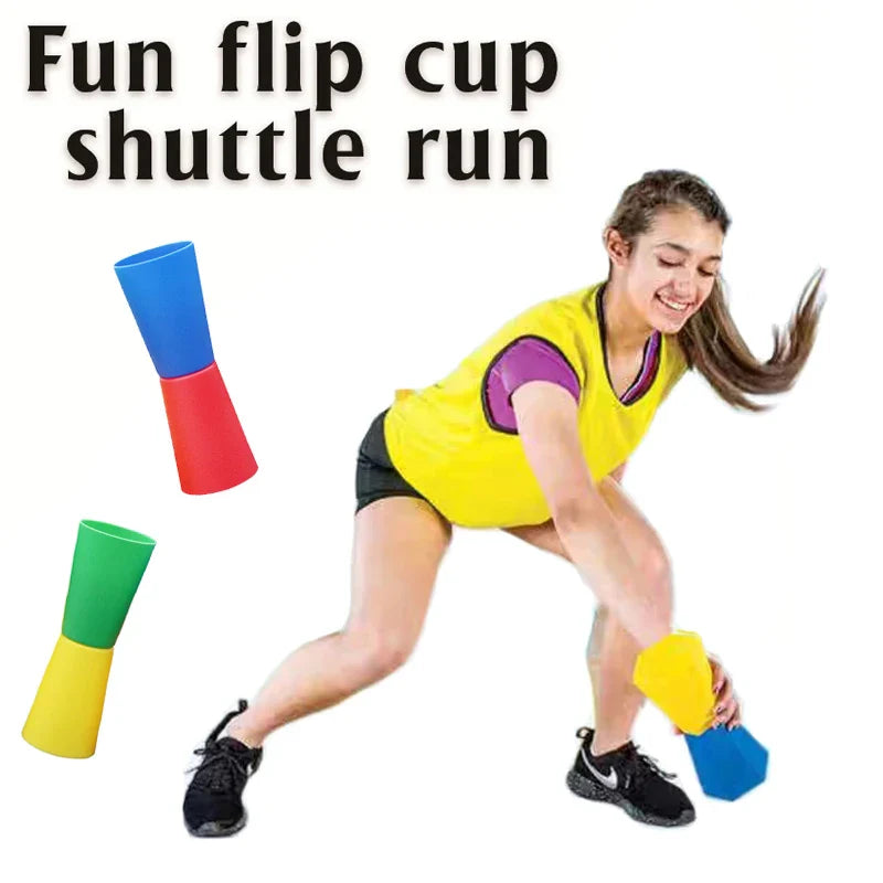 Outdoor Multi-Player Sports Kit for Kids: Flip Cup, Shuttle Run & Agility Cones for Fun Team Games and Body Coordination
