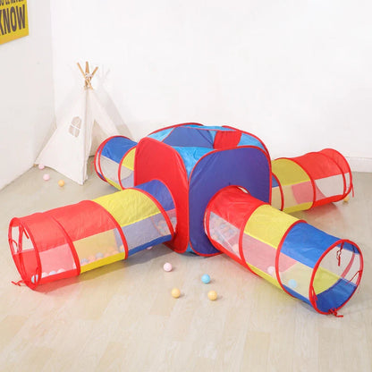 Foldable 3-in-1 Children's Play Tent: Indoor Playpen with Ball Pit, Polyester Tunnel and Games for Kids