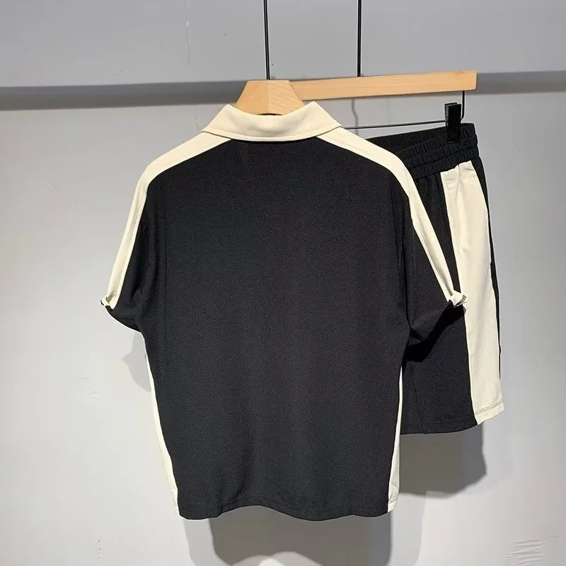 Summer Men's Loose Polo Shirt & Shorts Two-Piece Set – Casual Short-Sleeve Polo with Short Pants, Korean Luxury Clothing