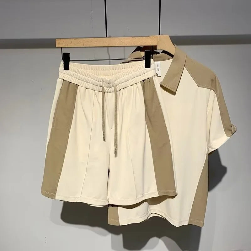 Summer Men's Loose Polo Shirt & Shorts Two-Piece Set – Casual Short-Sleeve Polo with Short Pants, Korean Luxury Clothing