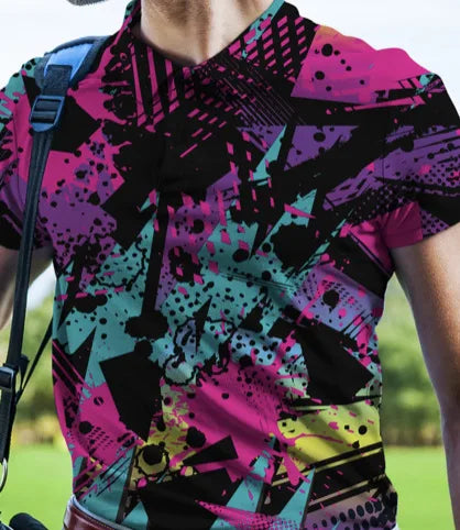 British Spring/Summer Men's Golf Polo Shirt - 3D Digital Print Cotton, Premium Short-Sleeve Lapel Polo, Sizes S-5XL