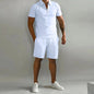 Summer New Solid-Color Men's Set – High-Street Polo Collar Short-Sleeve Zip-Front Pullover with Elastic Waist & Pockets, Y2K Shorts