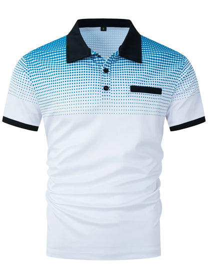 Summer Men's Short-Sleeve Polo Shirt with Contrasting Polka Dots - Slim Fit, Ideal for Golf, Sports, and Business, Sizes S-3XL