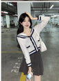 2024 New Spring Knit Set for Women - Preppy Sailor Collar Cardigan with Elastic Wide-Leg Pants, Long-Sleeve Korean Tracksuit