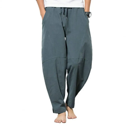 Men's Cotton-Linen Harem Pants - Loose, Casual Fit, Solid Color Trousers, Chinese Style