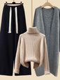 Cozy Autumn/Winter Knitwear Set for Women – Elegant Turtleneck Sweater, Long Cardigan Jacket & Wide-Leg Pants, 2023