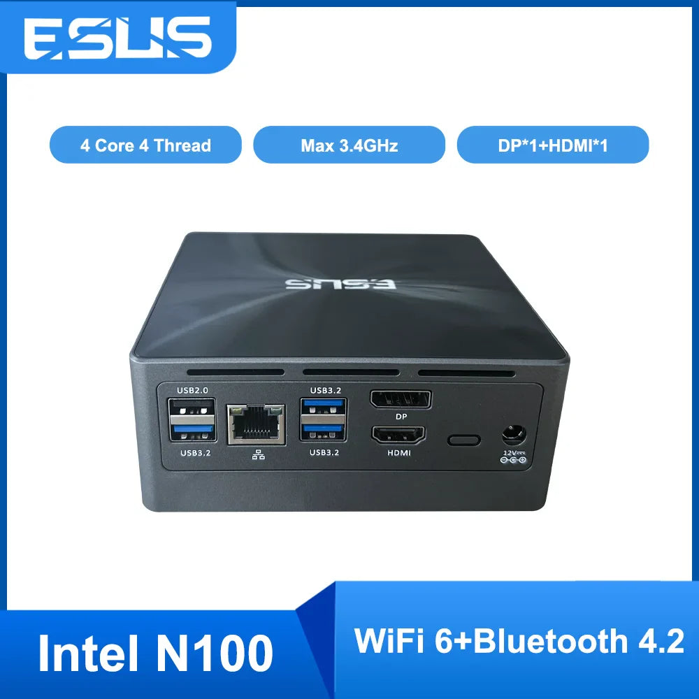 ESUS Mini PC Intel N100 Pocket PC — Windows 11/10/Linux, WiFi 6, 1000M Ethernet, Desktop Mini PC for PC Gaming & DIY 미니pc