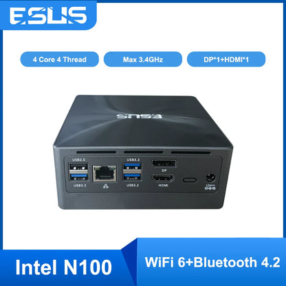 ESUS Mini PC Intel N100 Pocket PC — Windows 11/10/Linux, WiFi 6, 1000M Ethernet, Desktop Mini PC for PC Gaming & DIY 미니pc