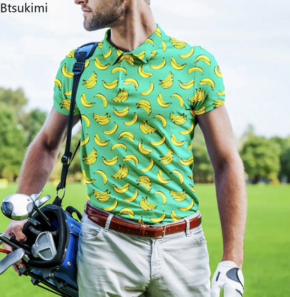 British Spring/Summer Men's Golf Polo Shirt - 3D Digital Print Cotton, Premium Short-Sleeve Lapel Polo, Sizes S-5XL