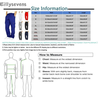 Men's Long Cargo Pants - Solid Color, 2024 New Fashion with Drawstring, Breathable Multi-Pocket Casual Trousers for Exercise & Fitness