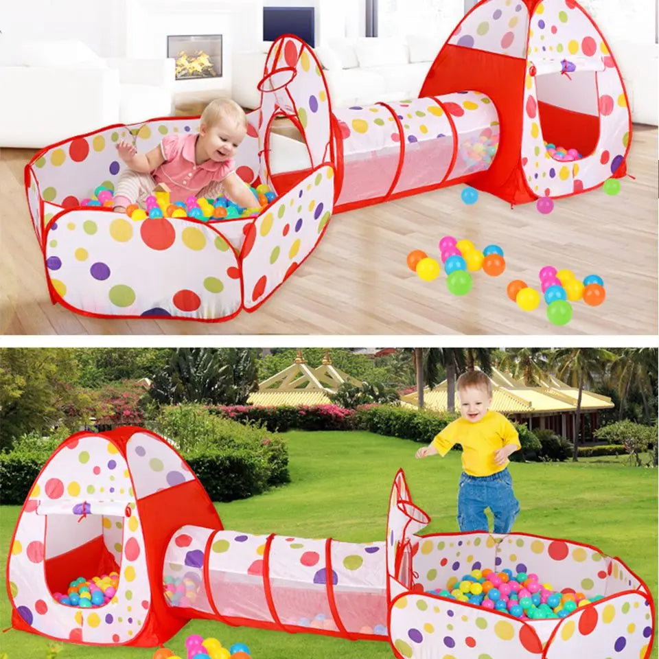 Foldable 3-in-1 Children's Play Tent: Indoor Playpen with Ball Pit, Polyester Tunnel and Games for Kids