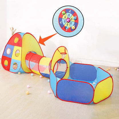 Foldable 3-in-1 Children's Play Tent: Indoor Playpen with Ball Pit, Polyester Tunnel and Games for Kids