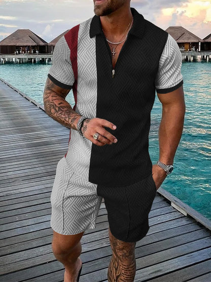 Hawaii Men's 2-Piece Set: 3D-Printed Zip-Up Polo Shirt (Short Sleeve) + Casual Shorts – Unisex, Trendy Summer Fashion
