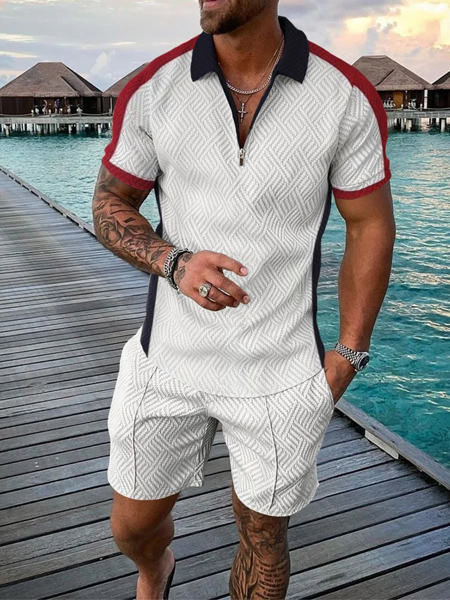 Hawaii Men's 2-Piece Set: 3D-Printed Zip-Up Polo Shirt (Short Sleeve) + Casual Shorts – Unisex, Trendy Summer Fashion