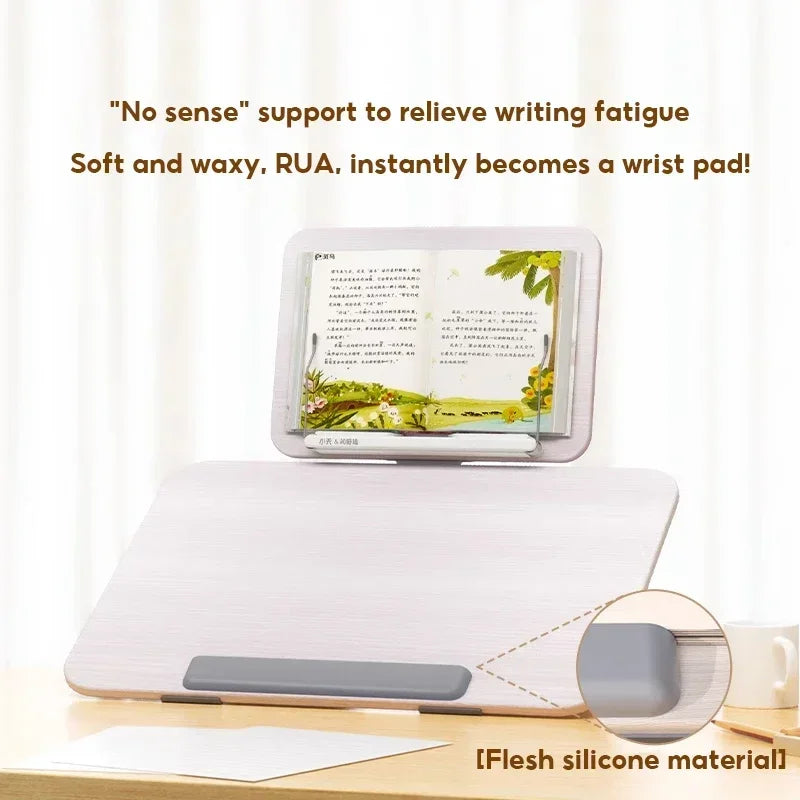 MoZhao Wooden Double-Layer Book Stand – Inclined Reading & Writing Desk Rack with Posture Correction and Picture Book Holder