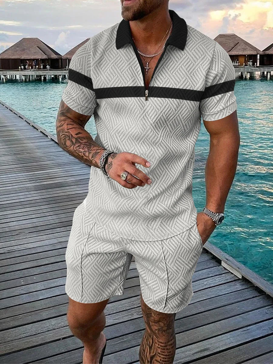 Hawaii Men's 2-Piece Set: 3D-Printed Zip-Up Polo Shirt (Short Sleeve) + Casual Shorts – Unisex, Trendy Summer Fashion