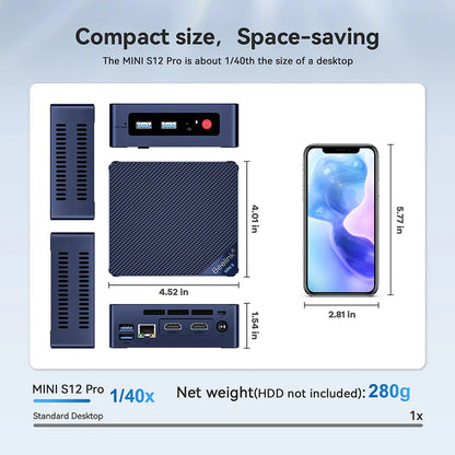 Beelink Mini S12 Pro Mini PC — Windows 11, Intel N100, 16GB RAM, 500GB SSD, 1Gbps LAN, Compact Gaming PC (S12 Pro vs J4125 GK Mini T8 Pro)