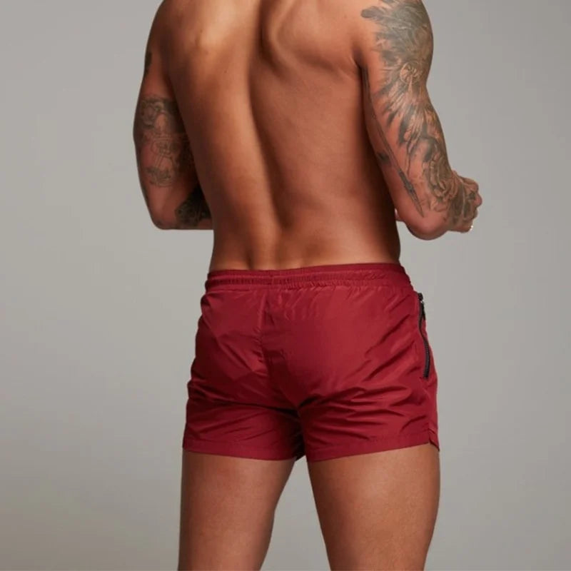 New Men's Quick-Dry Athletic Swim Trunks - Ultra-Short Length with Zipper Pockets, 4 Color Options
